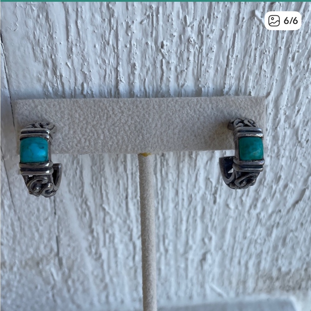Vintage 925 Sterling Silver & Turquoise Hoop Pierced Earrings 9 grams - Picture 4 of 5